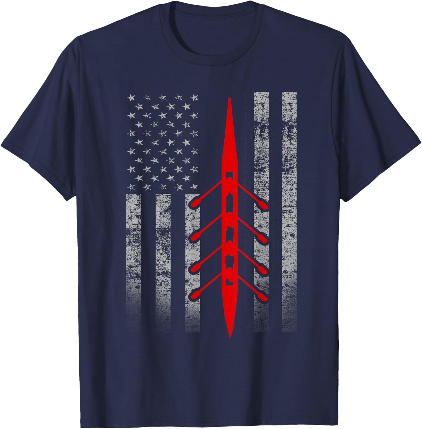 Cool Rowing Flag - Rowing Shell on American Flag T-Shirt - T-Shirt | Navy