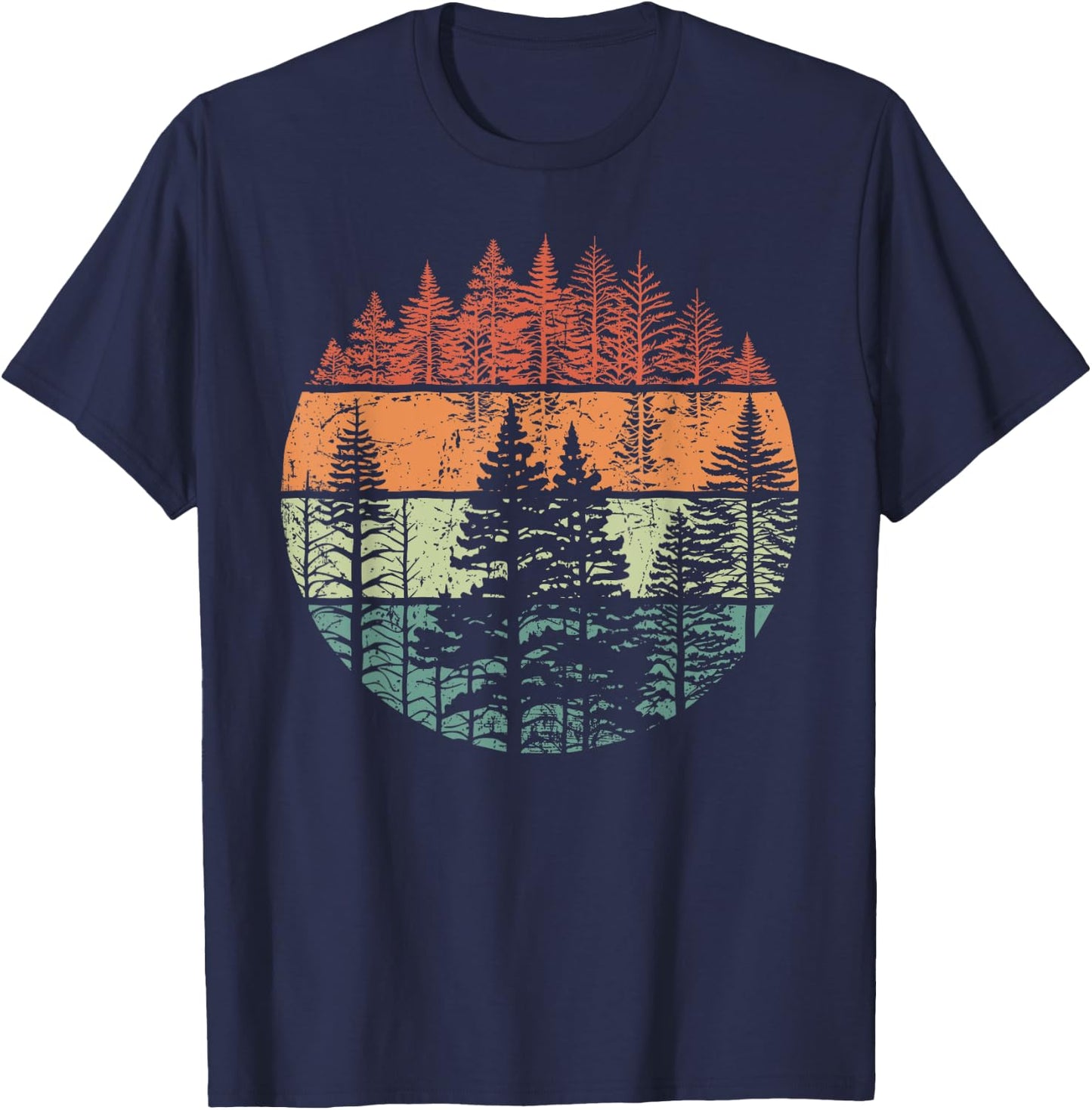 Retro Forest Trees Outdoors Nature Women Men Vintage Graphic T-Shirt - T-Shirt | Navy