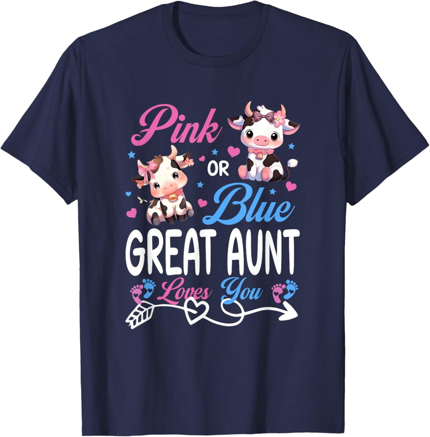 Pink Or Blue Great Aunt Loves You Cow Baby Gender Reveal T-Shirt - T-Shirt | Navy