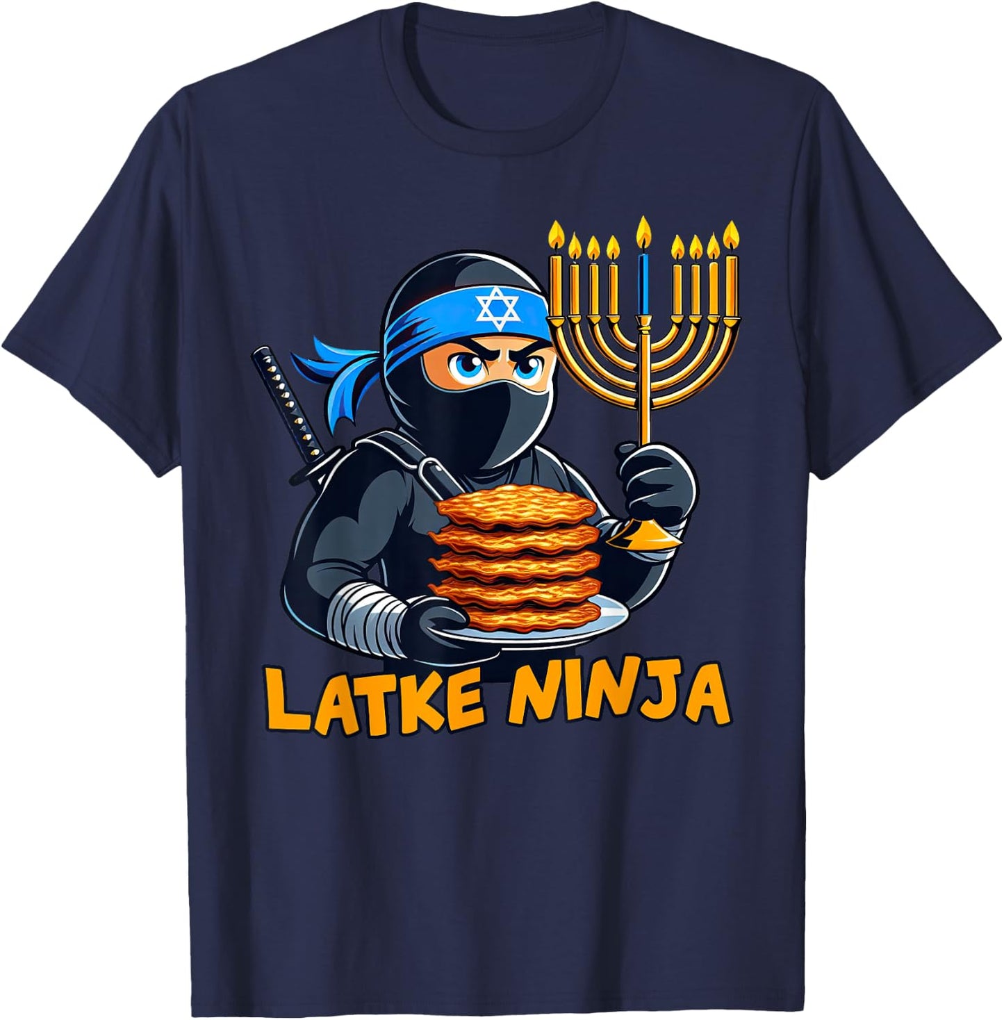 Latke Ninja Chanukah Hanukkah Food Jewish T-Shirt - T-Shirt | Navy