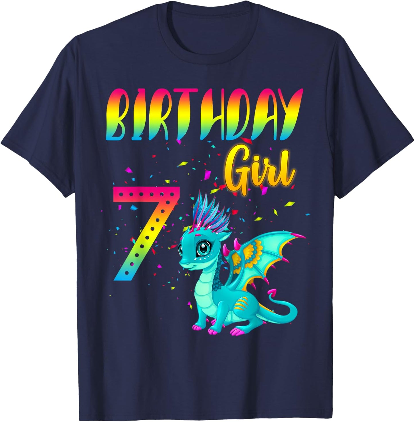 Birthday Girl Dragon 7 Theme Party Outfit T-Shirt - T-Shirt | Navy