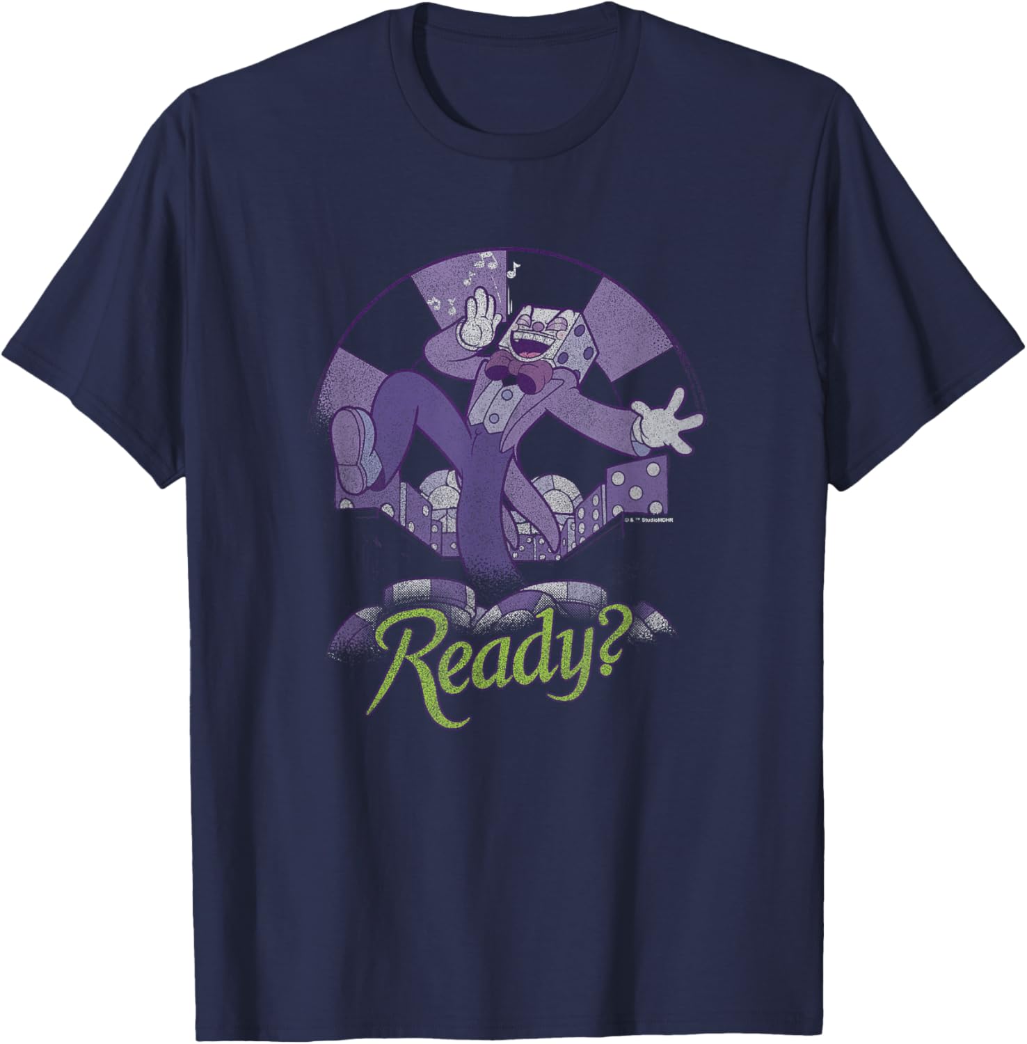 Cuphead King Dice Ready? Singing In His World Distressed T-Shirt - T-Shirt | Navy