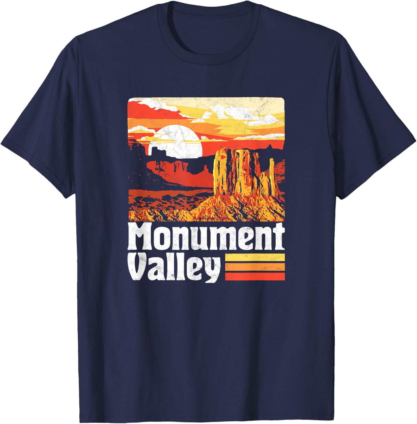 Monument Valley Vintage Sunset 80s Retro Distressed T-Shirt - T-Shirt | Navy