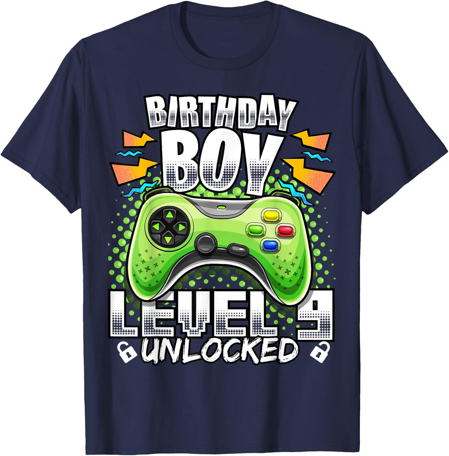 Level 9 Unlocked Video Game 9th Birthday Gamer Gift Boys T-Shirt - T-Shirt | Navy