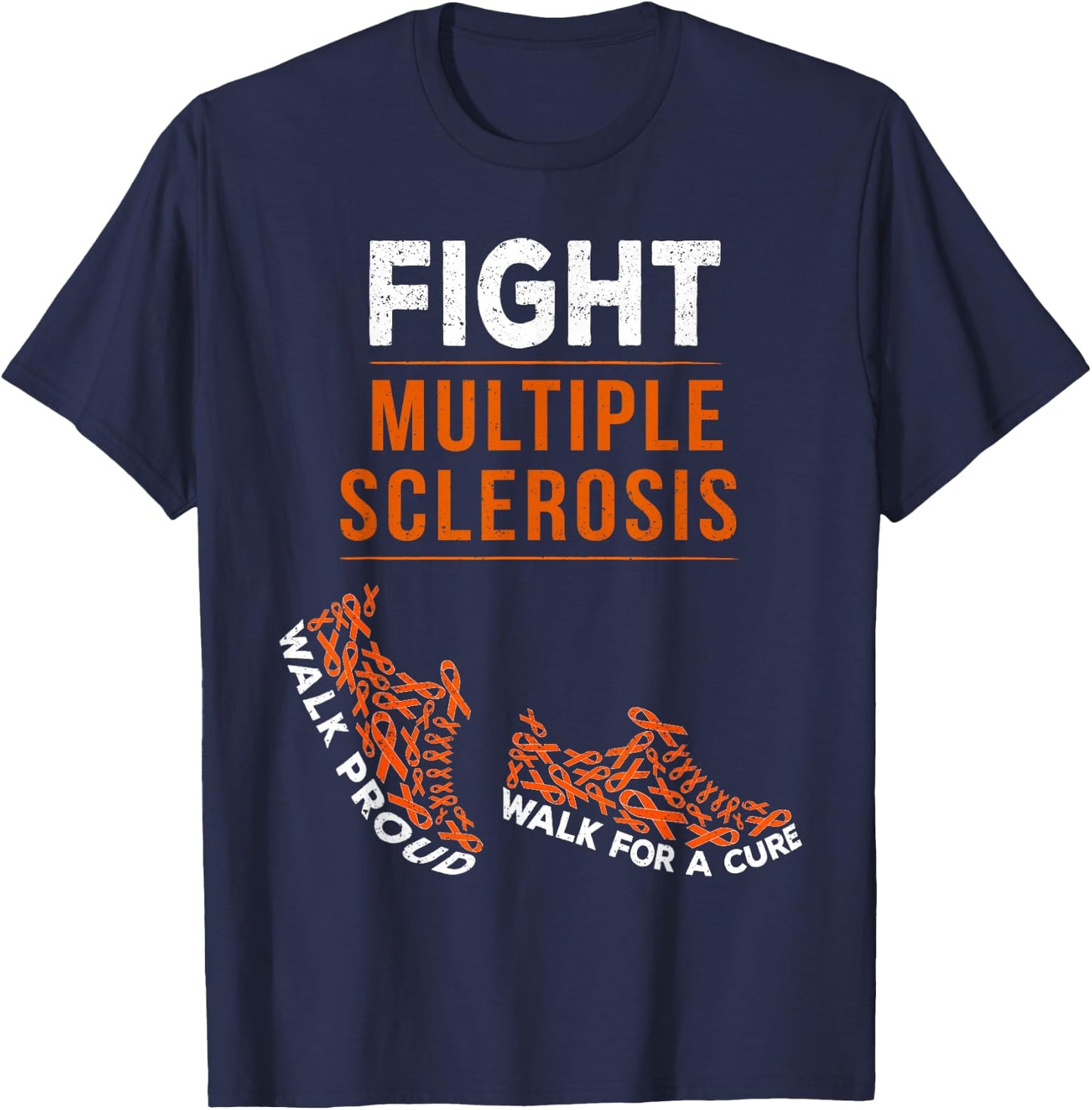 Fight Multiple Sclerosis MS Awareness Warrior Ribbon T-Shirt - T-Shirt | Navy