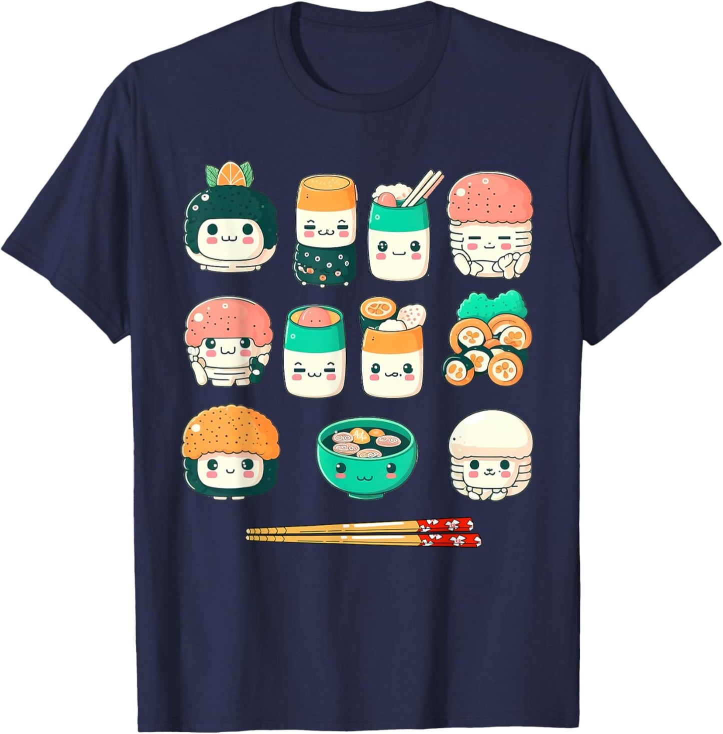 Funny Japanese Food Sushi Kawaii Sushi Lovers Anime Otaku T-Shirt - T-Shirt | Navy