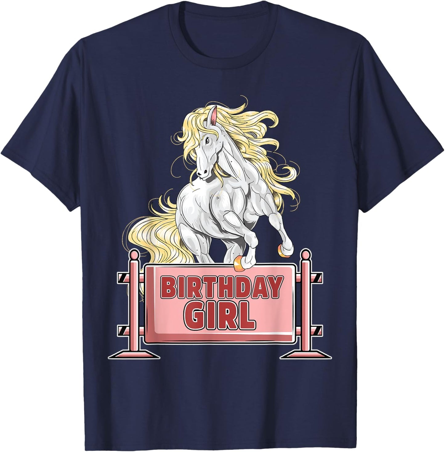 Cute Horse Birthday Girl Party Animal Farm Barn Horse Lover T-Shirt - T-Shirt | Navy