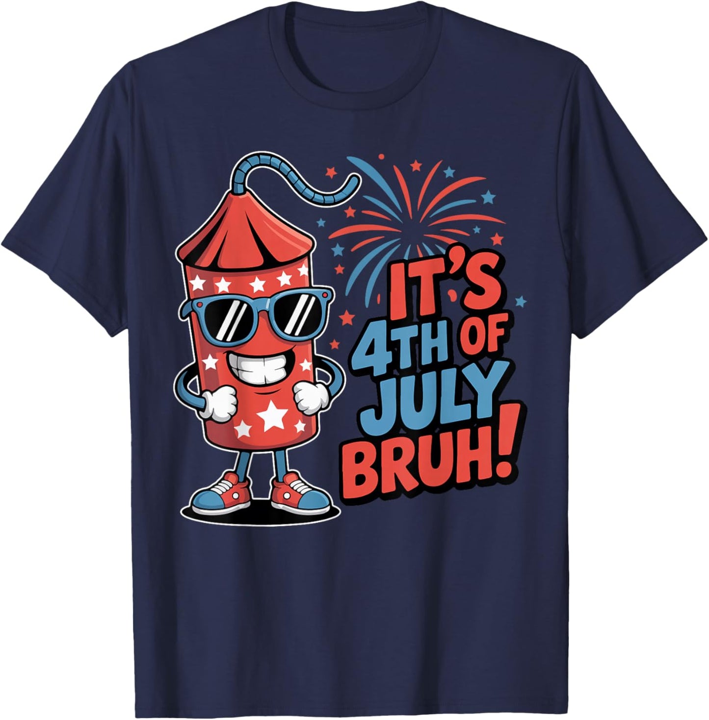 4th of July Bruh Boys Kids Funny Firecracker Fourth of July T-Shirt - T-Shirt | Navy