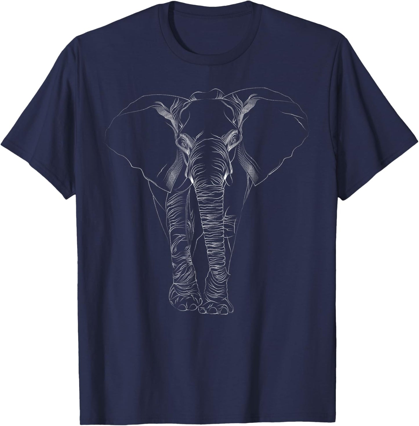 Elephant Dot line Art Portrait Sketch Drawing - Elephant T-Shirt - T-Shirt | Navy