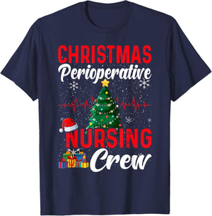 Perioperative Nurse Pre op Nursing Christmas Crew Surgery T-Shirt - T-Shirt | Navy