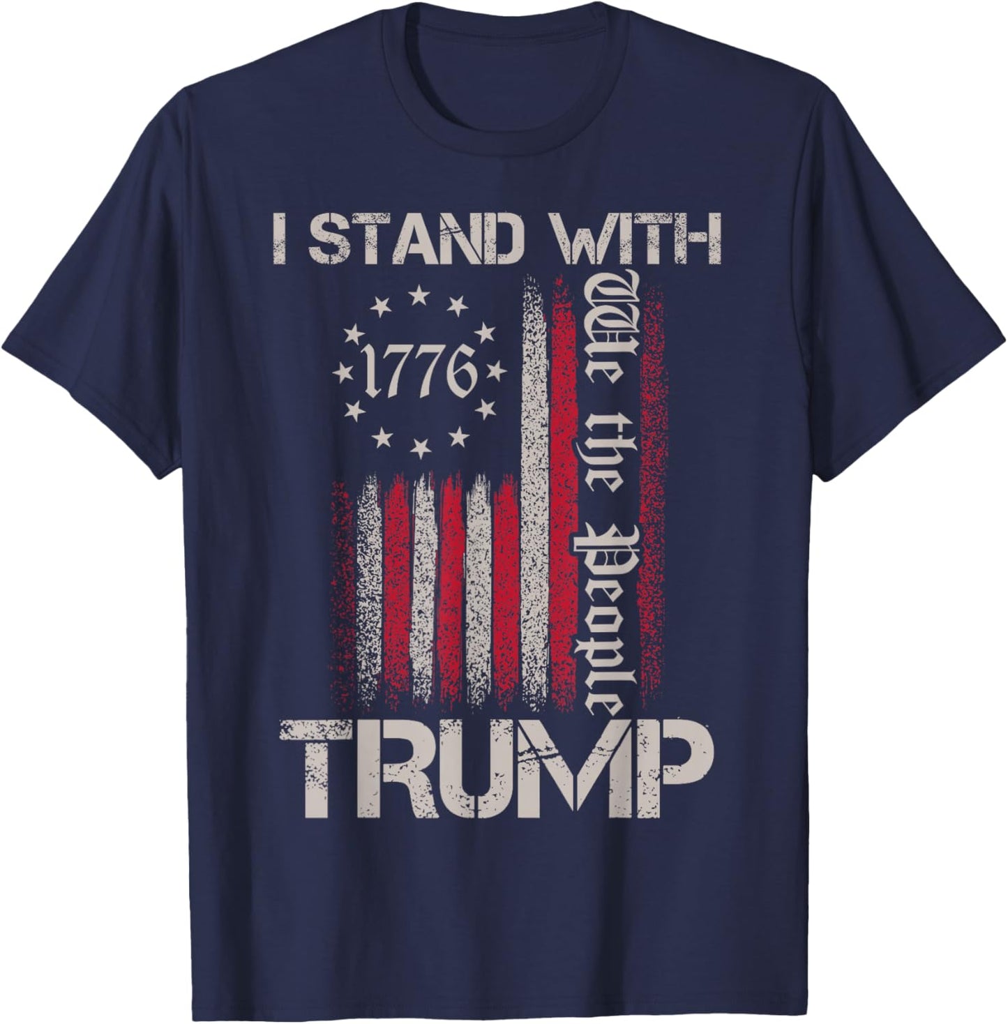 I Stand With Trump American Flag Men Woman USA Vintage T-Shirt - T-Shirt | Navy