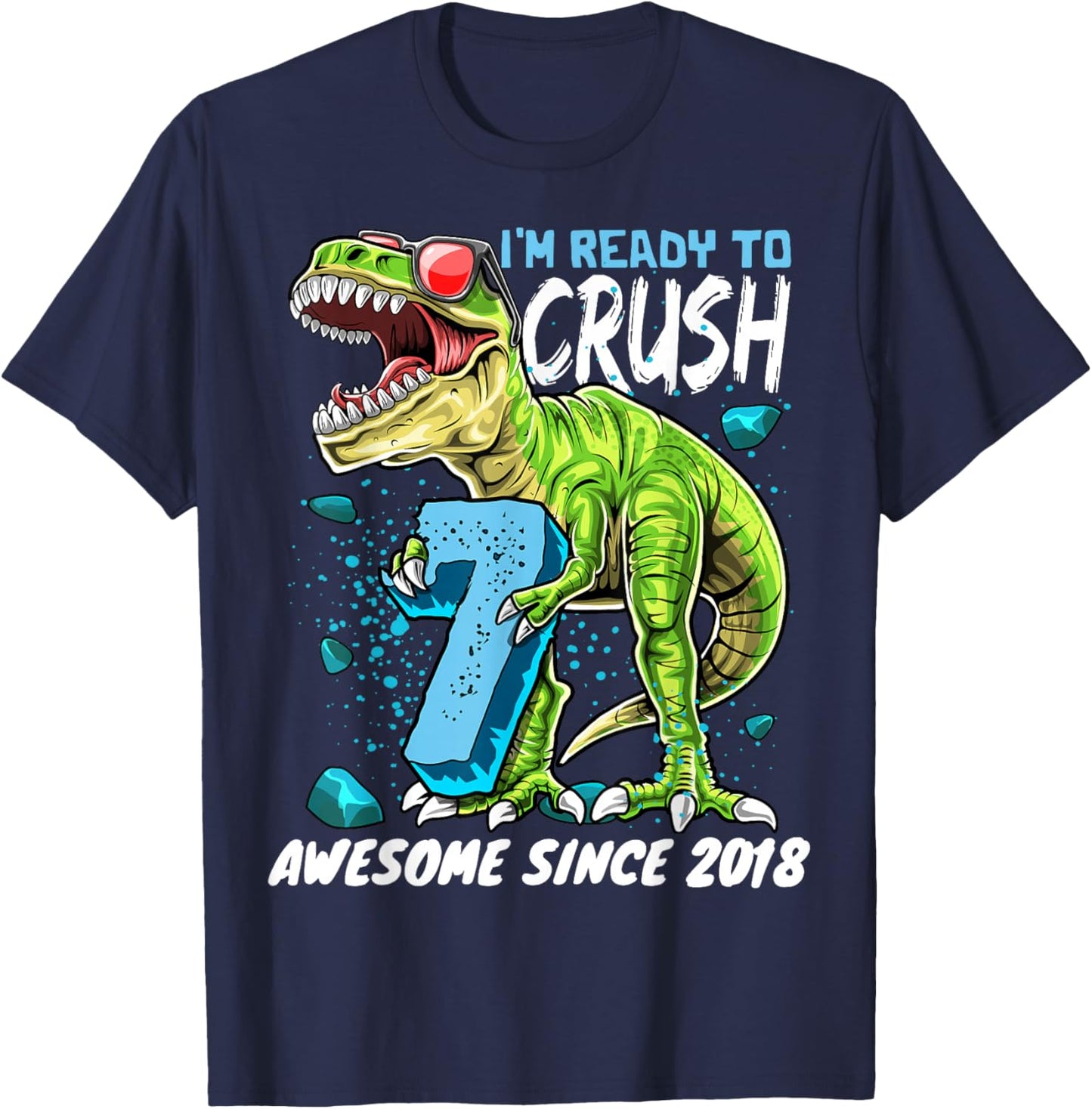 7th Birthday T Rex Dinosaur Party Boys Rawr I'm 7 T-Shirt - T-Shirt | Navy