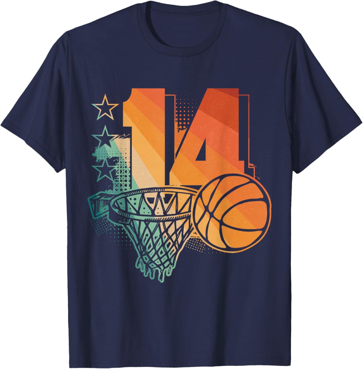 14th Birthday Boy Basketball Player Basketball 14 Years Old T-Shirt - T-Shirt | Navy
