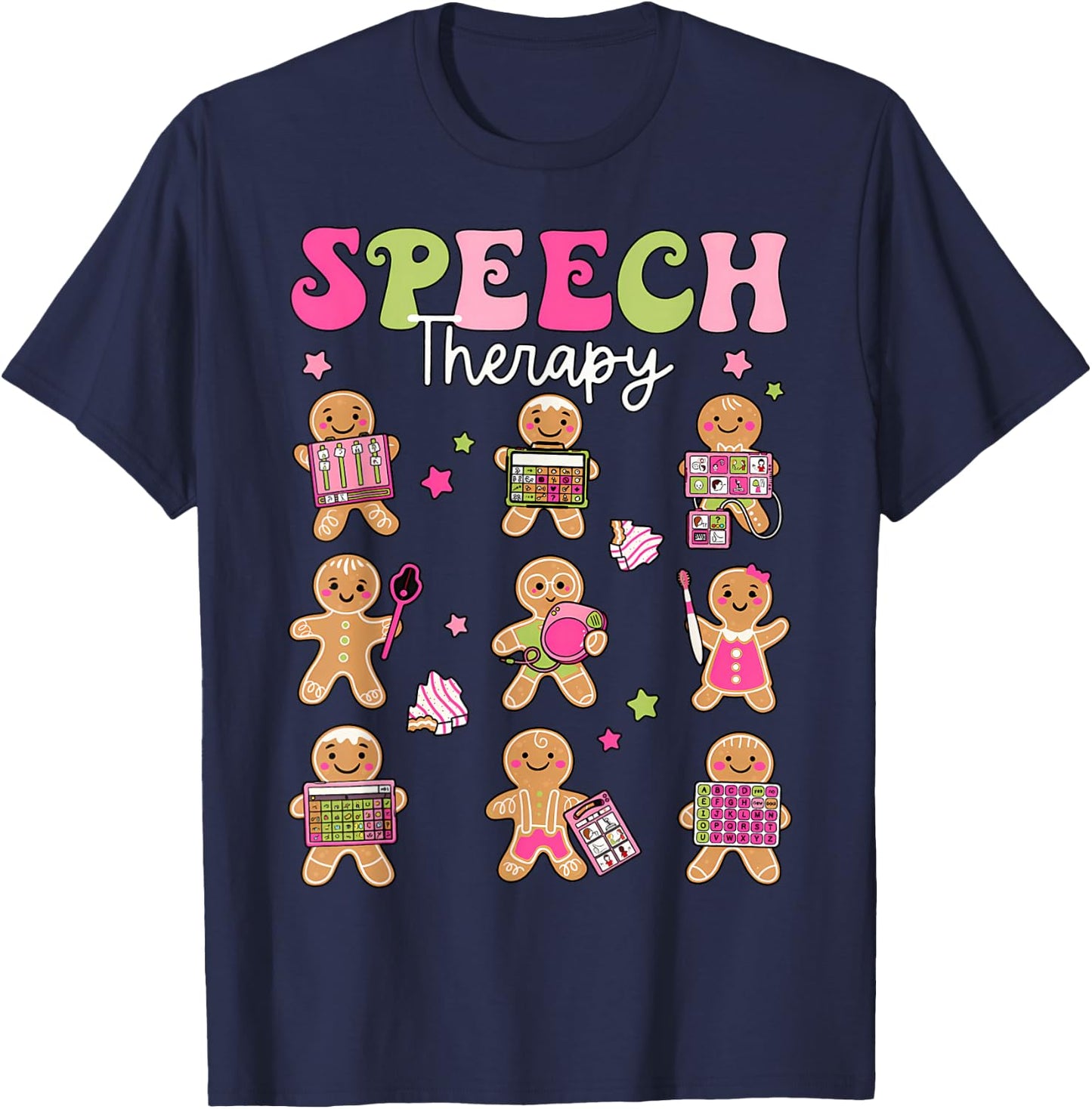 Speech Therapy Christmas SLP Therapy Cookies Gingerbread T-Shirt - T-Shirt | Navy