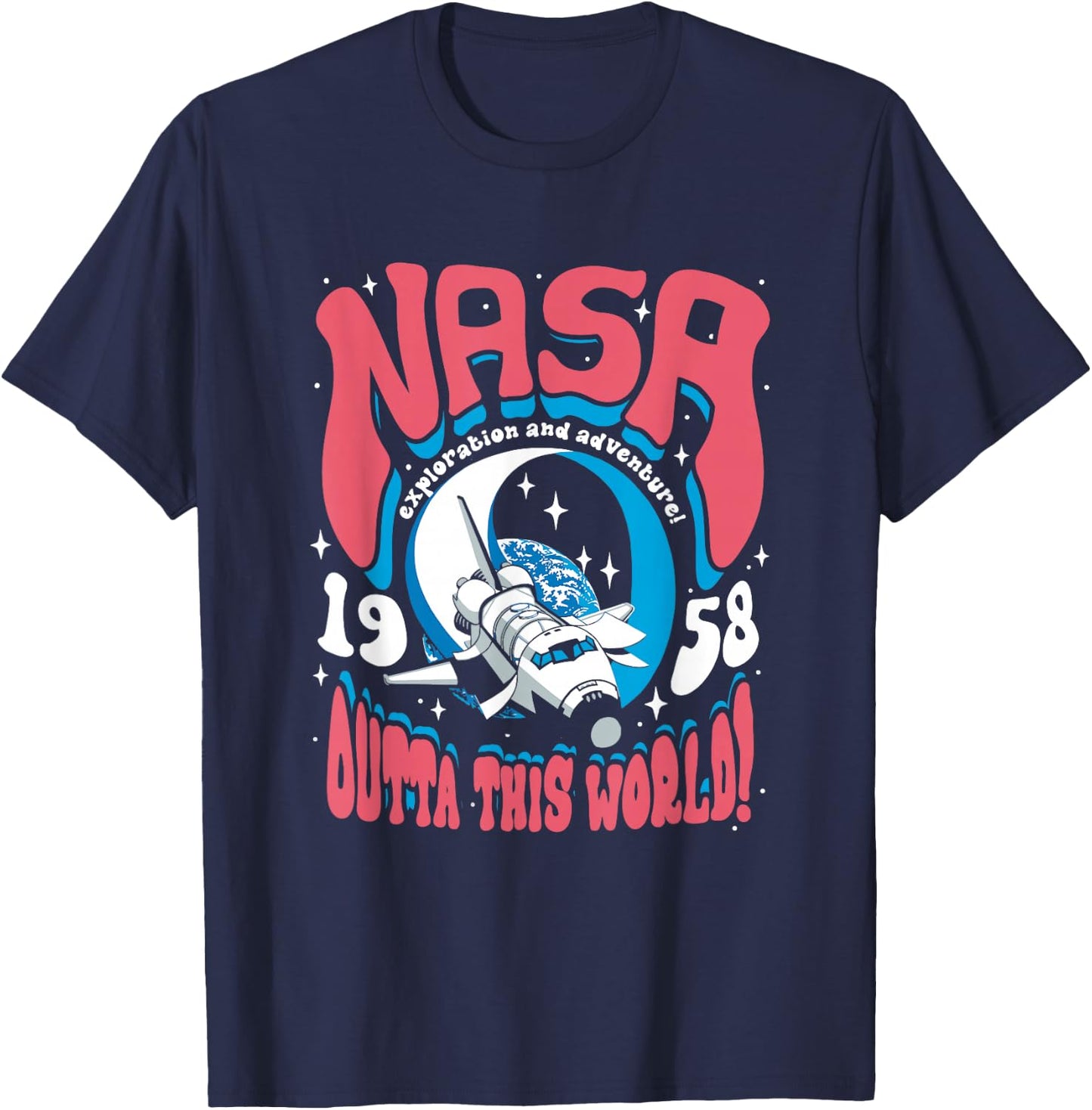 NASA Psychedelic Shuttle Poster Vintage Groovy Space Art T-Shirt - T-Shirt | Navy