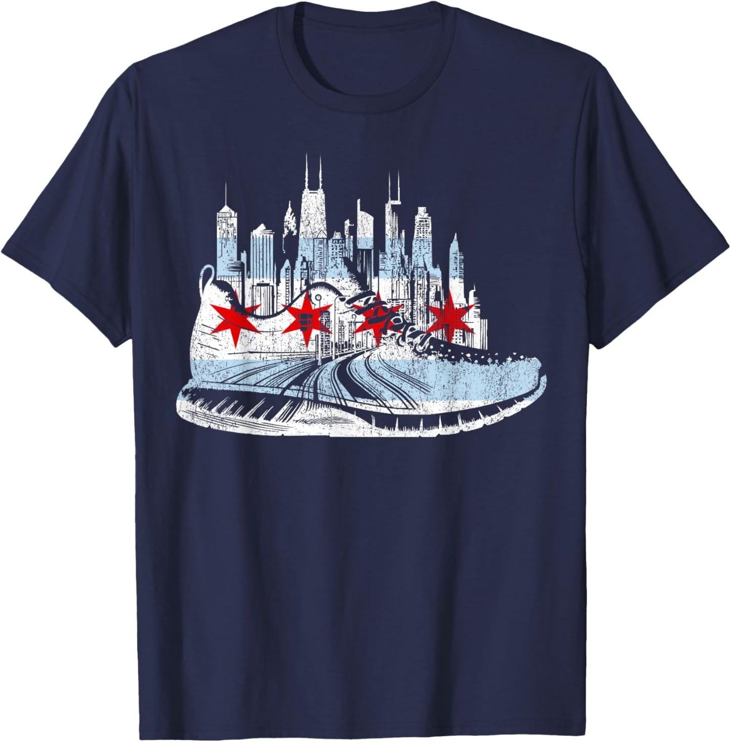 Chicago Runner Run Marathons Running Jogger Motivational T-Shirt - T-Shirt | Navy