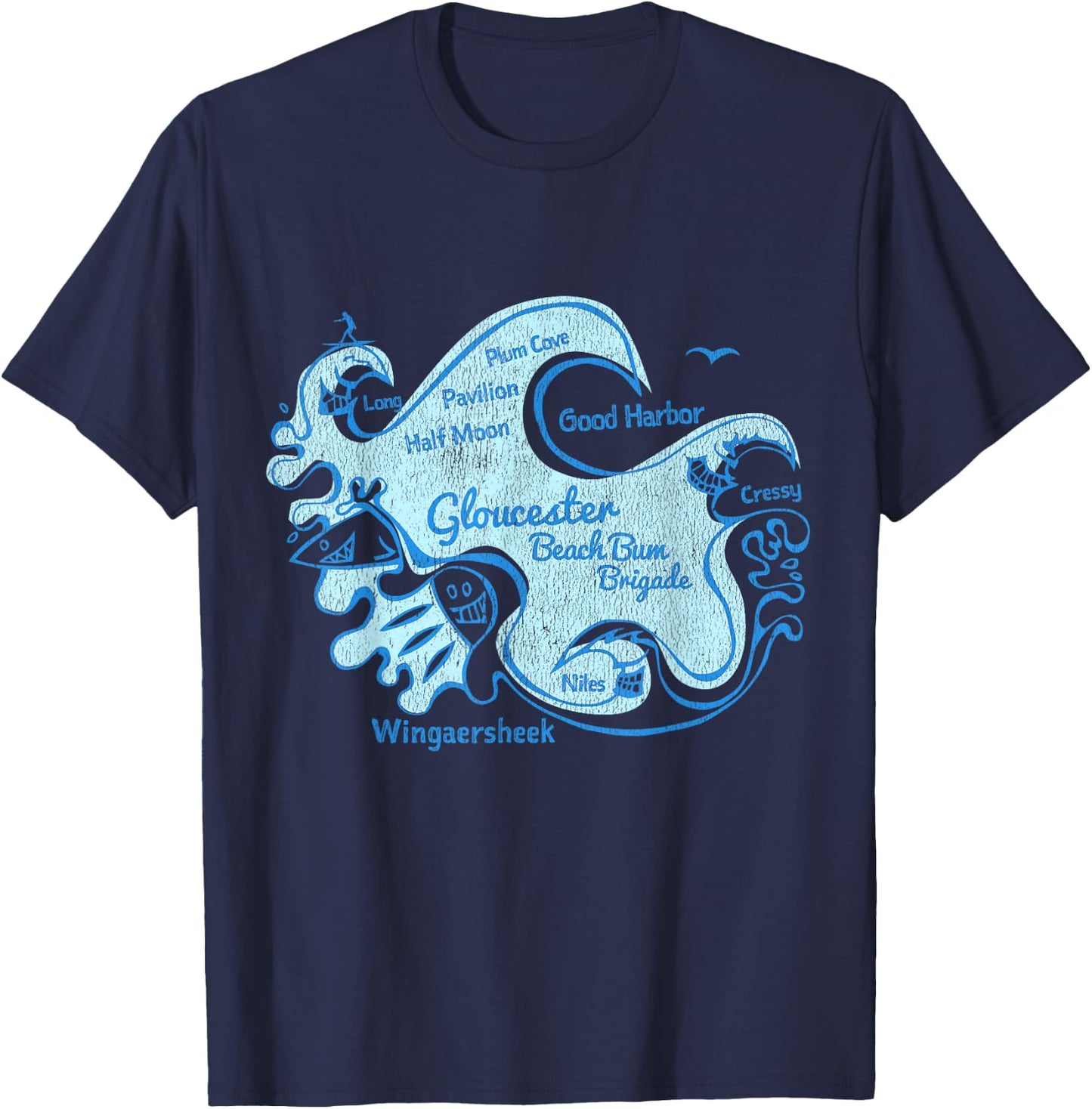 Gloucester MA Beach Bum Brigade Cape Ann Distressed Gift T-Shirt - T-Shirt | Navy