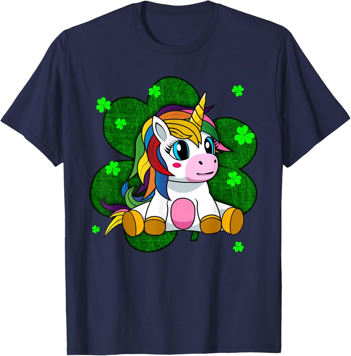 Cute Kids Unicorn Shirt Girls St Patricks Day Shamrock T-Shirt - T-Shirt | Navy