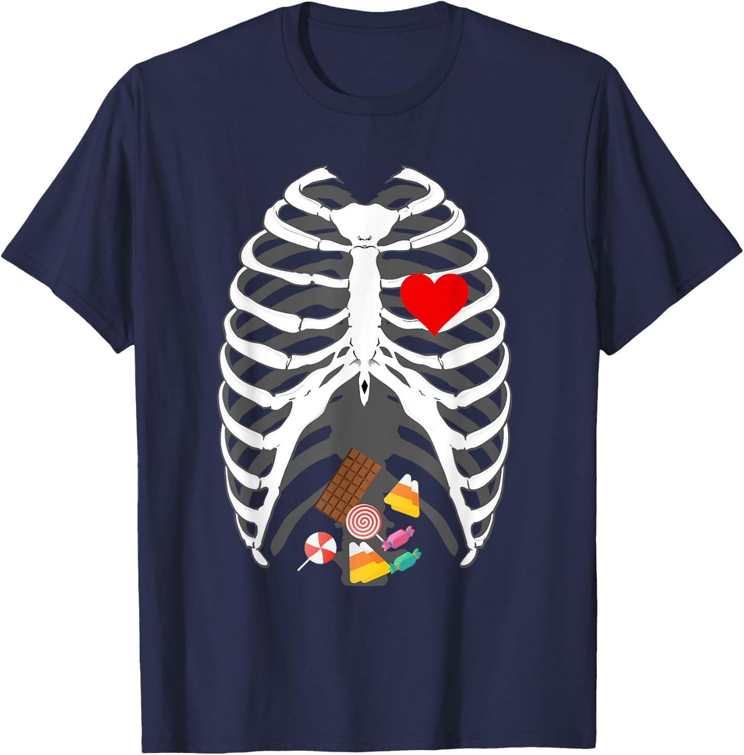 Halloween skeleton X-Ray Candy Belly funny Halloween costume T-Shirt - T-Shirt | Navy