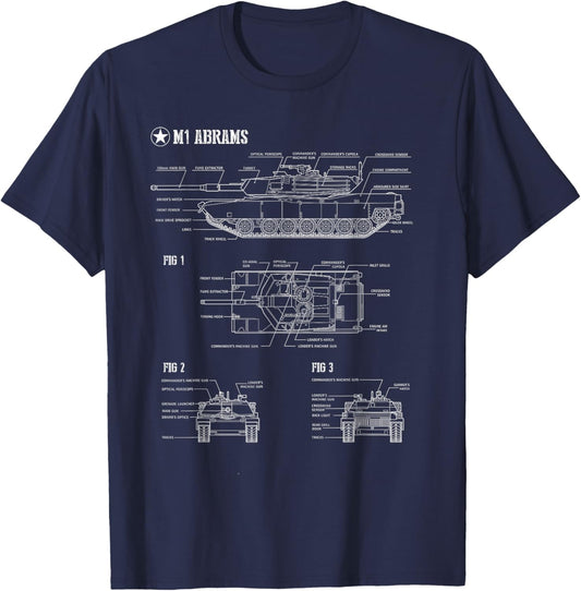 American M1A1 Abrams Main Battle Tank Blueprint T-Shirt - T-Shirt | Navy