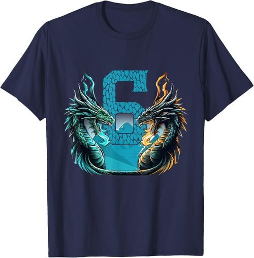 Boy Girl 6 Year Old Birthday Dragon Shirt 6th Birthday
