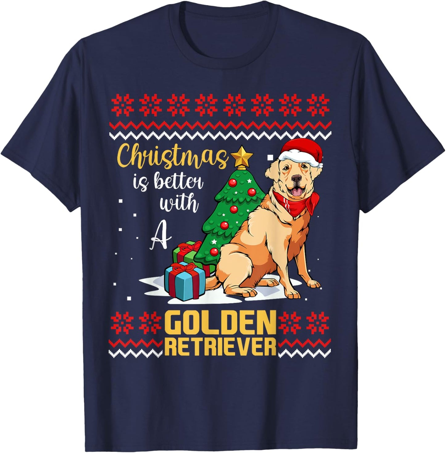 Christmas Is Better With A Golden Retriever Pajama Dog X-Mas Men Women Kids T-Shirt - T-Shirt | Navy