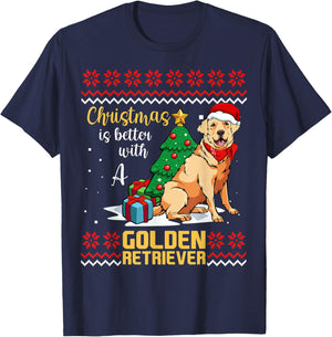 Christmas Is Better With A Golden Retriever Pajama Dog X-Mas Men Women Kids T-Shirt - T-Shirt | Navy