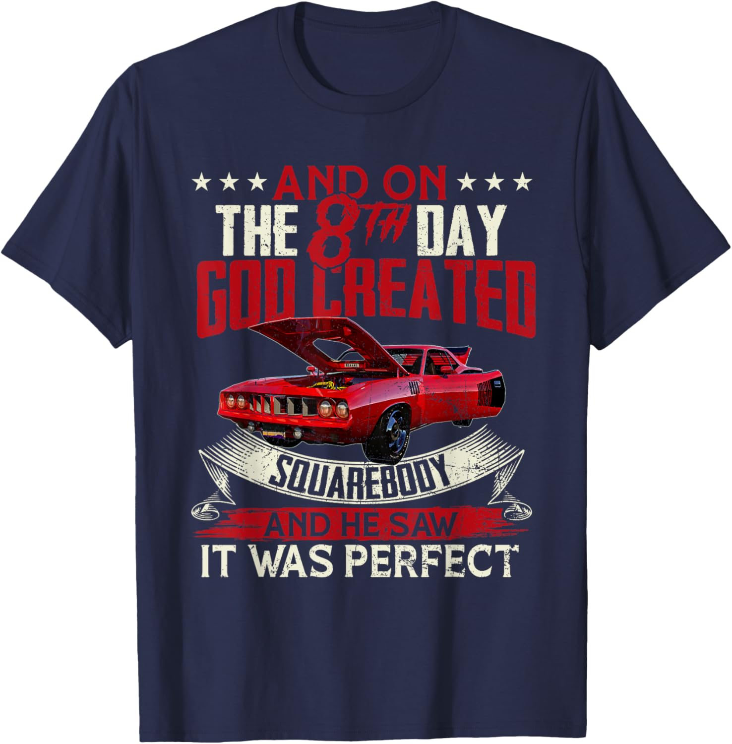 Hemi cuda plymouth barracuda And on the 8th god Muscle car T-Shirt - T-Shirt | Navy