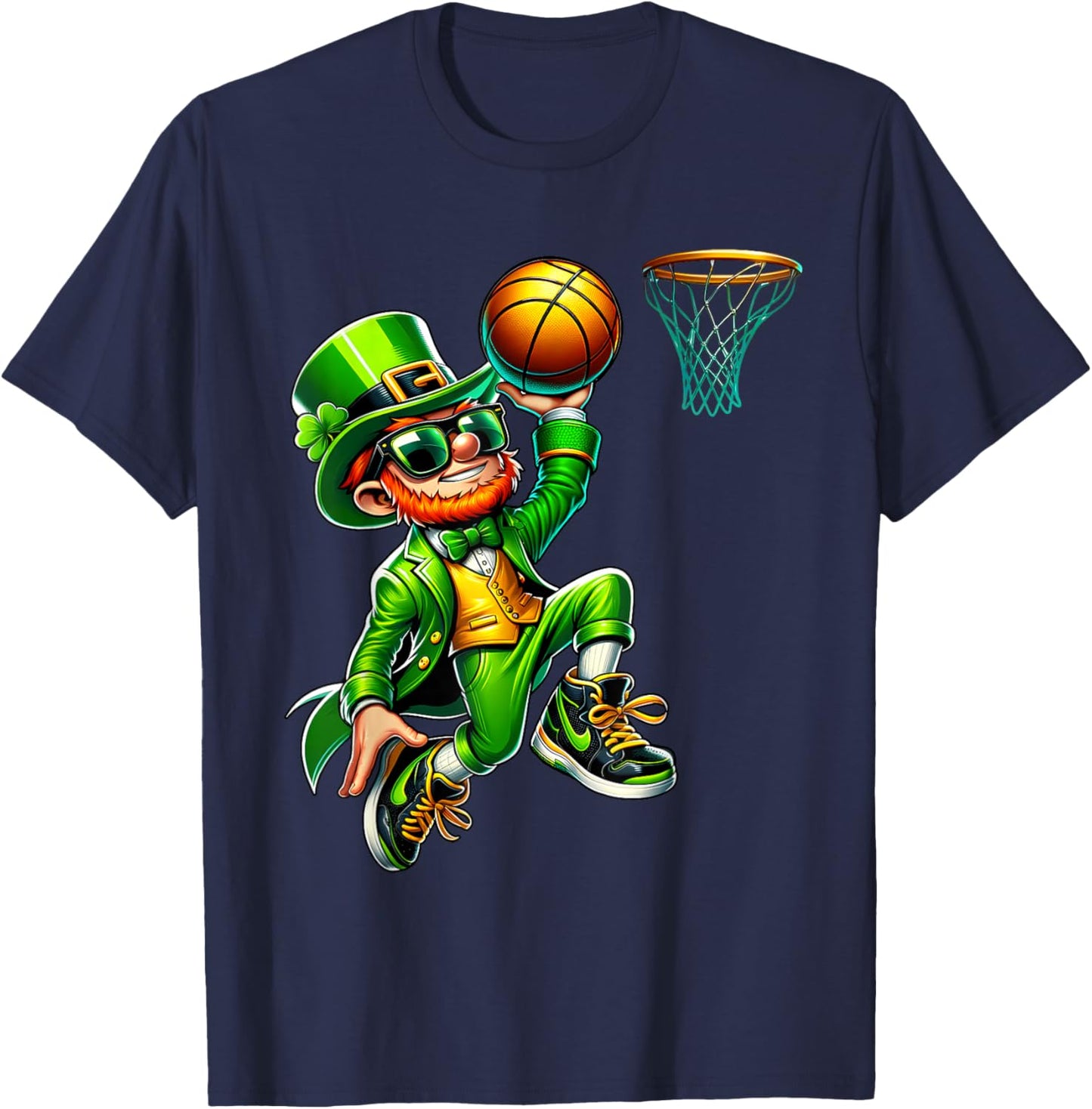 Leprechaun Playing Basketball St Patricks Day Sport Men Boys T-Shirt - T-Shirt | Navy