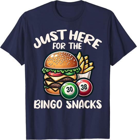 Funny Bingo Game Just Here For The Bingo Snacks Design T-Shirt - T-Shirt | Navy