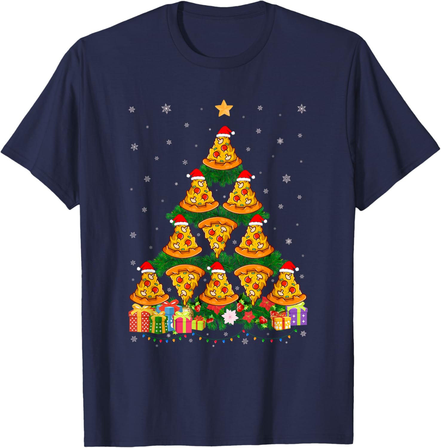 Funny Xmas Outfit for Pizza Lovers Ugly Christmas Sweater T-Shirt - T-Shirt | Navy