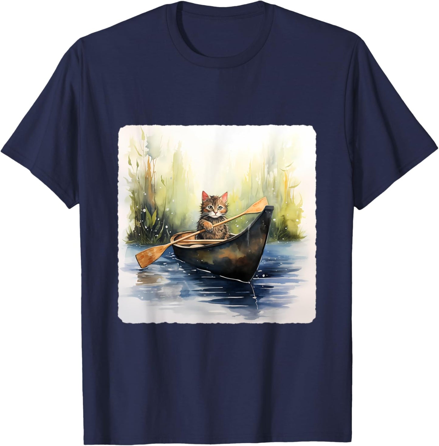 Cat In A Canoe. Adventurous Cat In A Canoe, Pet Adventure Men Women Kids T-Shirt - T-Shirt | Navy