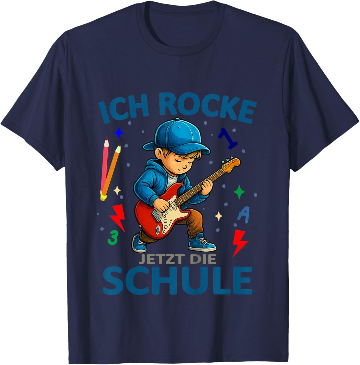 Kinder Ich Rocke jetzt die Schule - Gitarrenspieler Schulanfang T-Shirt - T-Shirt | Navy