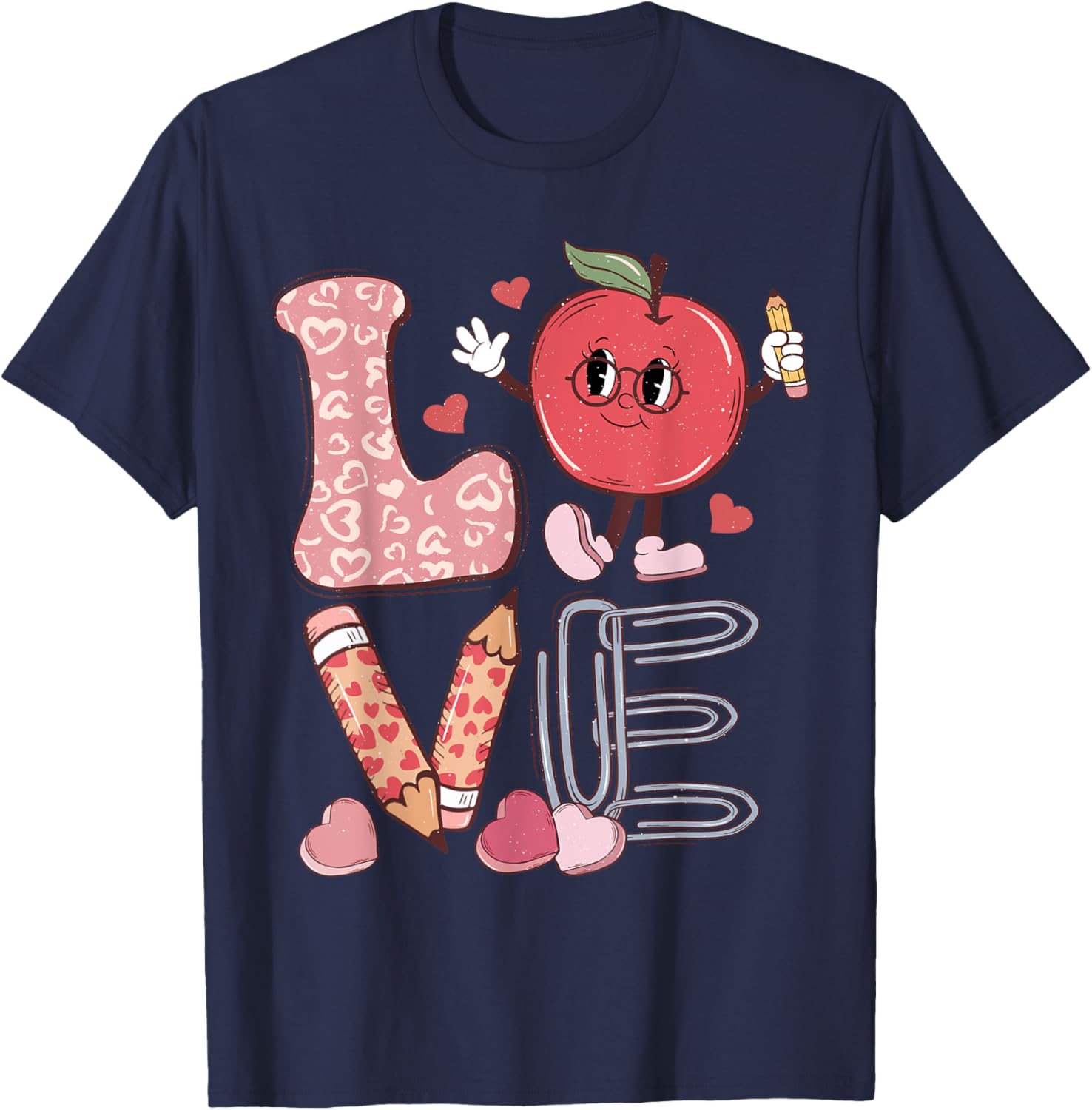 Teacher Love Retro Groovy Teachers Day T-Shirt - T-Shirt | Navy