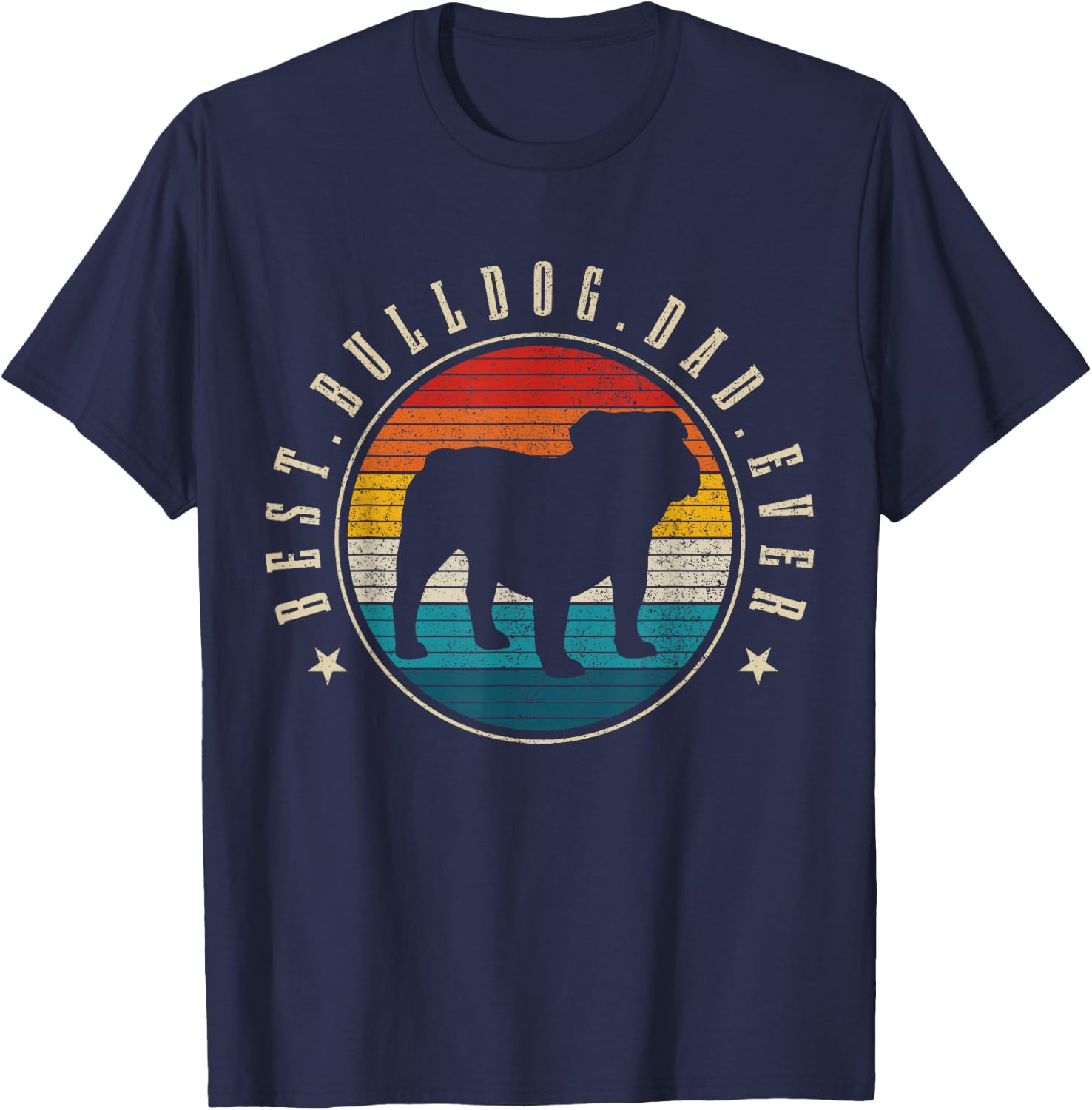 Best Bulldog Dad Ever Funny Vintage Dog English Bulldog T-Shirt - T-Shirt | Navy
