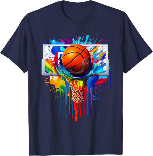 Tie Dye Basketball Ball Hoop Slam Dunk Dribbling T-Shirt - T-Shirt | Navy