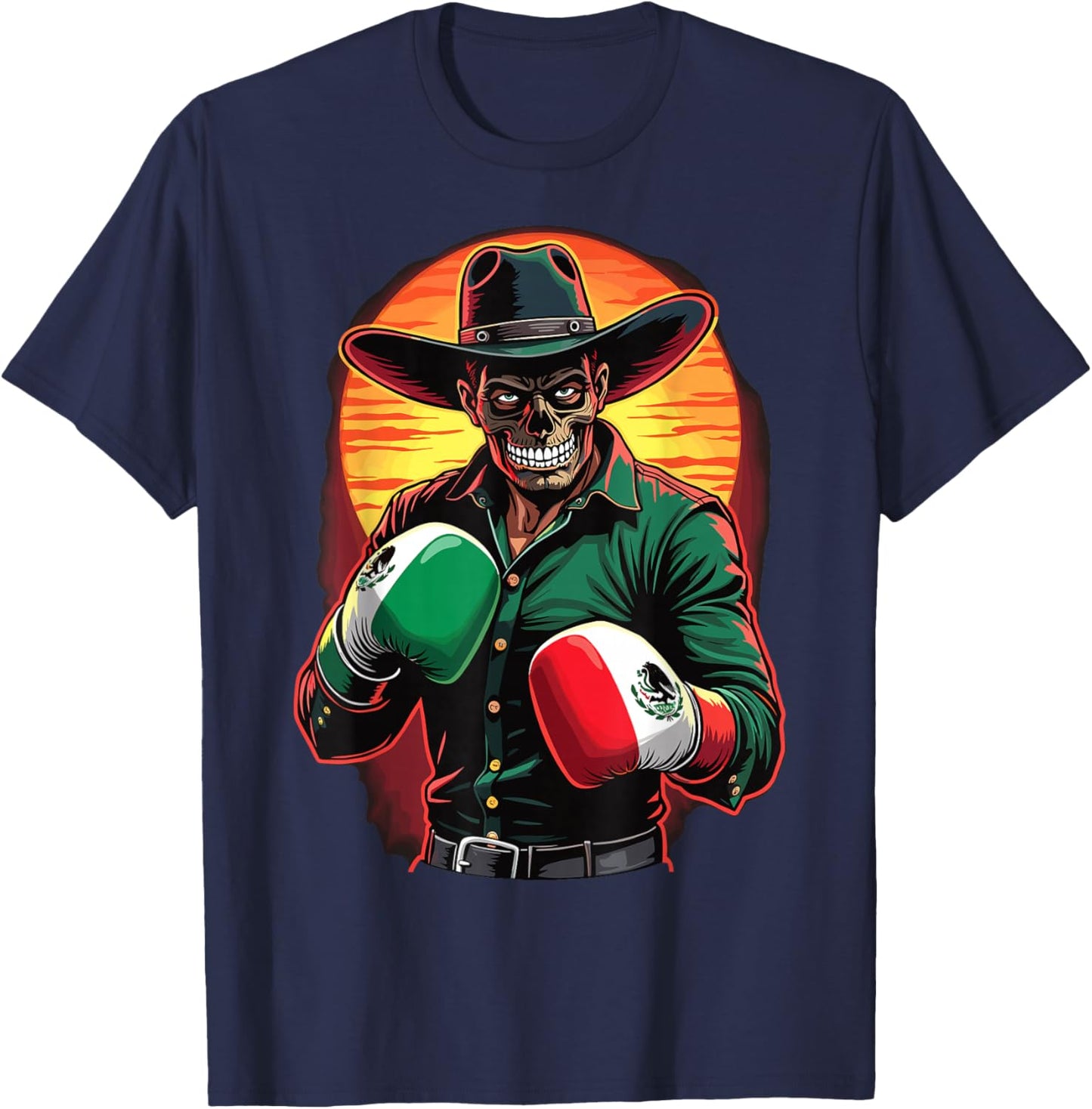 Mexican Cowboy Boxer Día de Muertos Boxing T-Shirt - T-Shirt | Navy