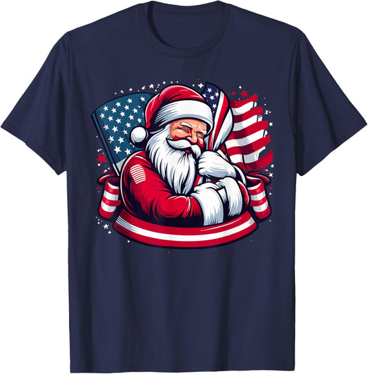 Patriotic Santa Claus Men Women Christmas USA Flag T-Shirt - T-Shirt | Navy