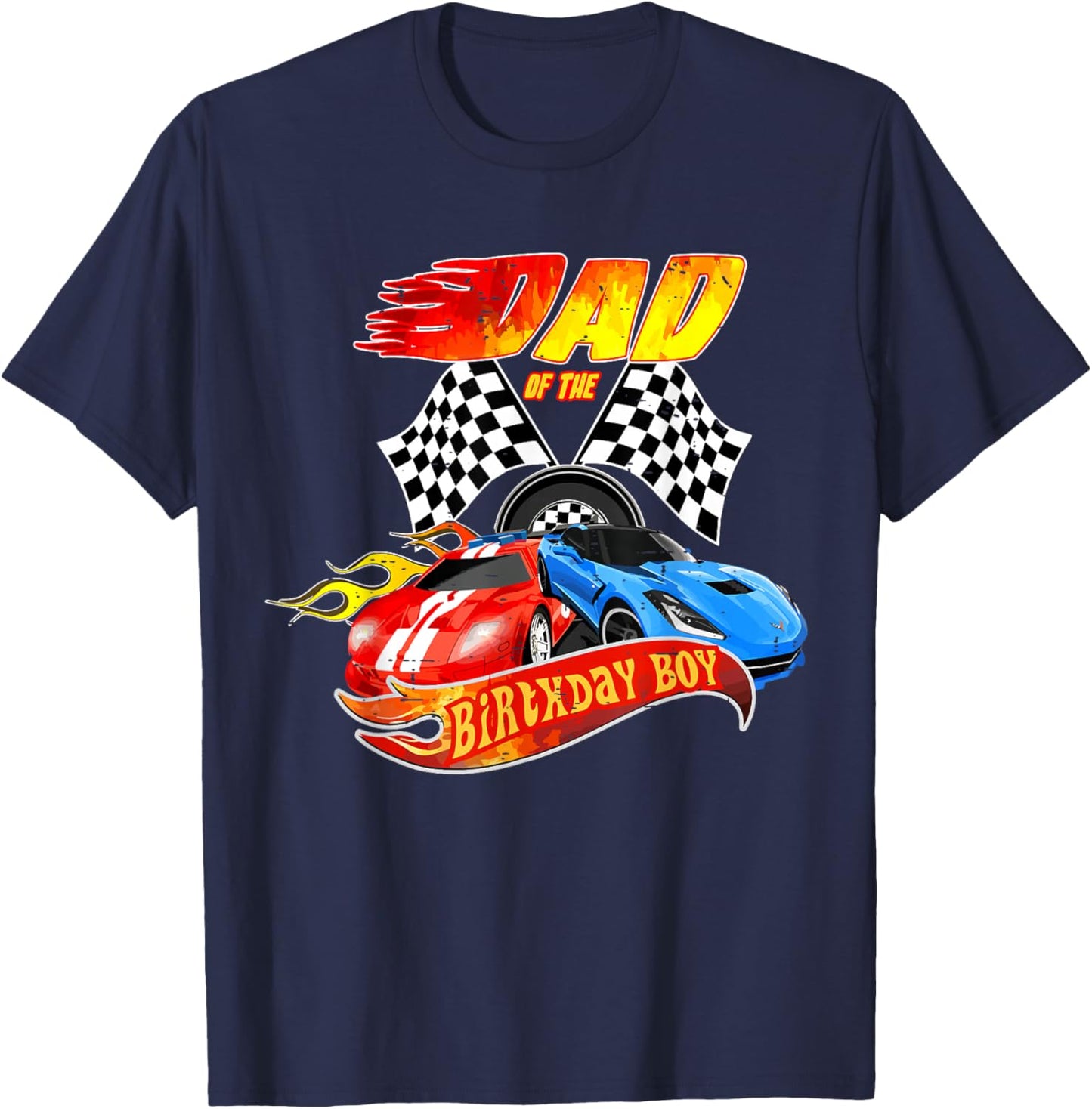 Dad Of The Birthday Boy Race Car Birthday Party Racing Cute T-Shirt - T-Shirt | Navy