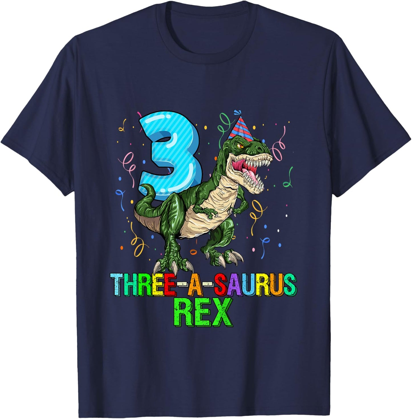 Kids 3 Year Old Boy 3rd Birthday Dinosaur Gift Threeasaurus T-Shirt - T-Shirt | Navy