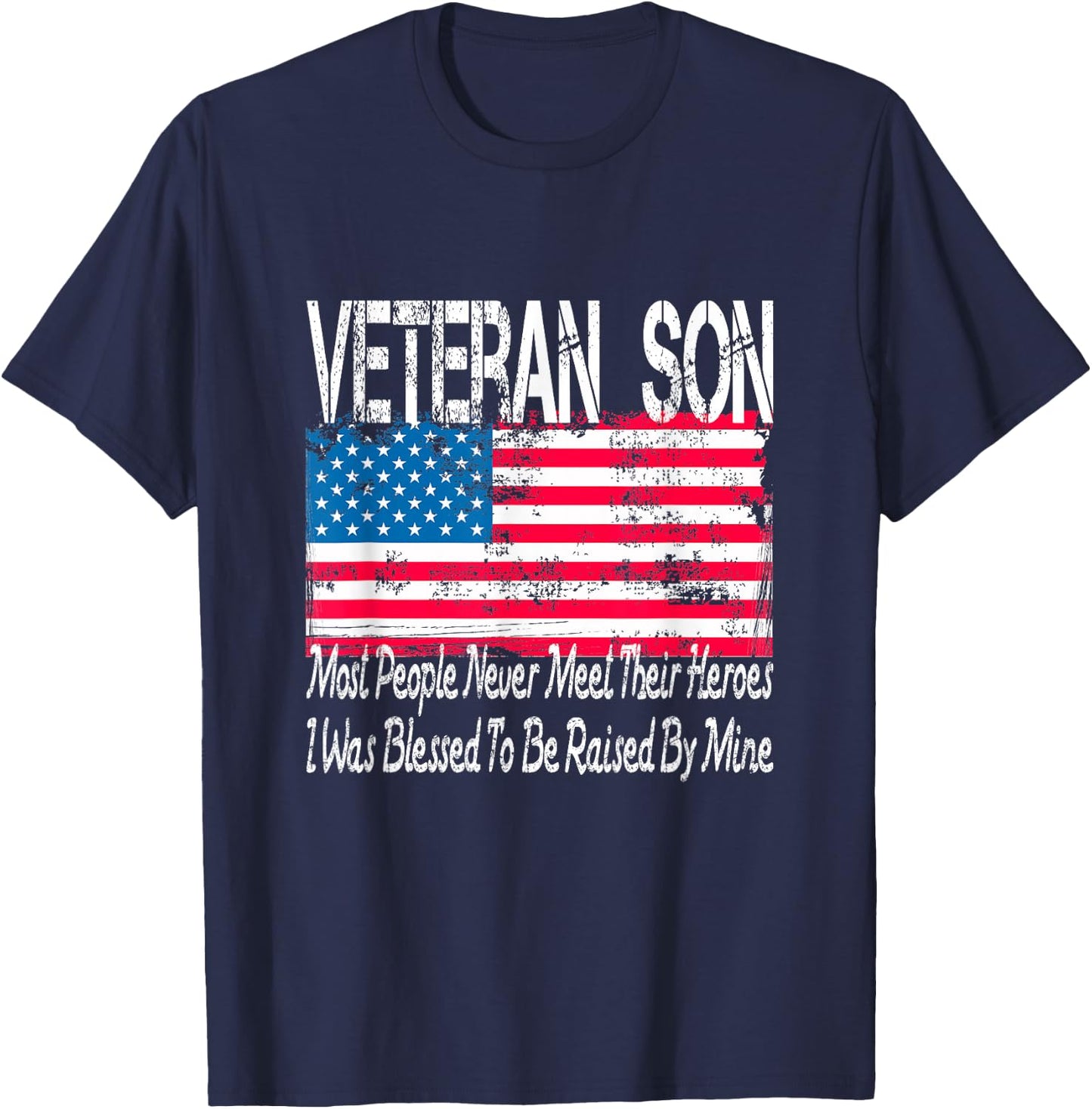 Vintage American Flag US Military Family Veteran Son T-Shirt - T-Shirt | Navy