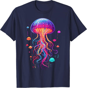 Jellyfish Ocean Animal Scuba Diving Rainbow Jelly Fish T-Shirt - T-Shirt | Navy