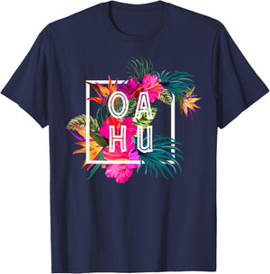 Hawaii Hibiscus Flowers Oahu Aloha State Tropic Islands T-Shirt - T-Shirt | Navy