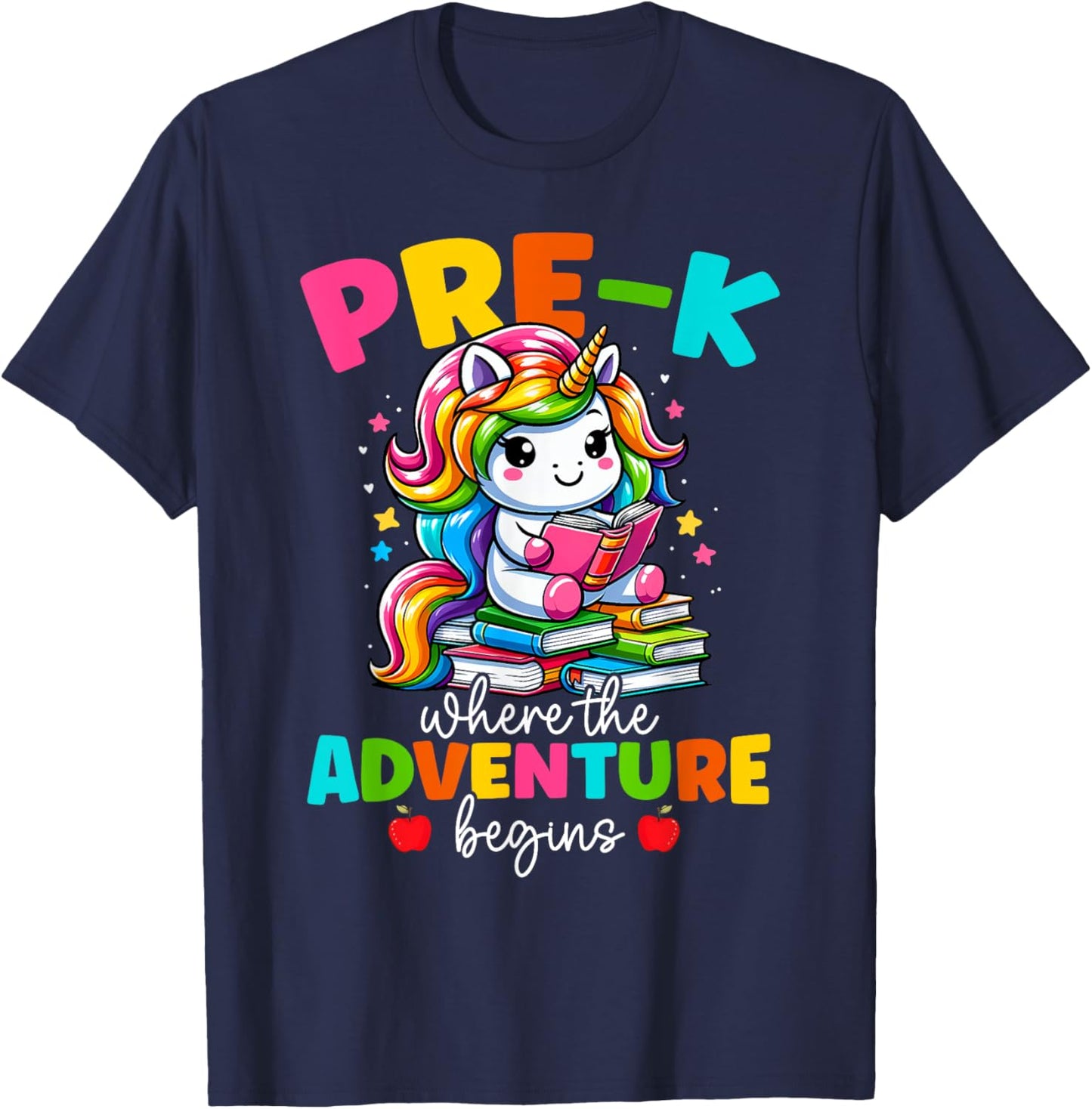 Pre-K Where The Adventure Begins Unicorn Back To School T-Shirt - T-Shirt | Navy