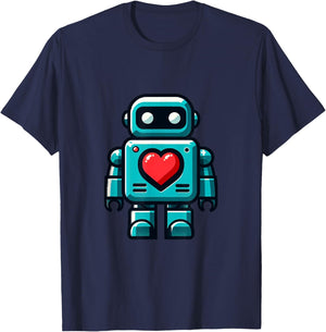 I Love Robots, Robot with Big Heart Valentine Kids Gift T-Shirt - T-Shirt | Navy