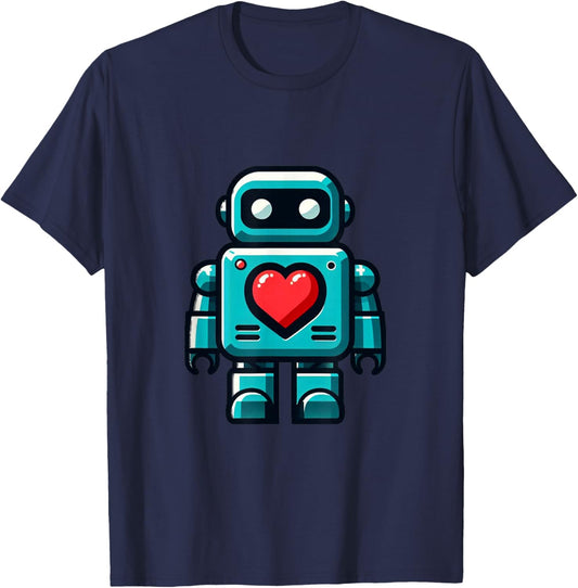 I Love Robots, Robot with Big Heart Valentine Kids Gift T-Shirt - T-Shirt | Navy