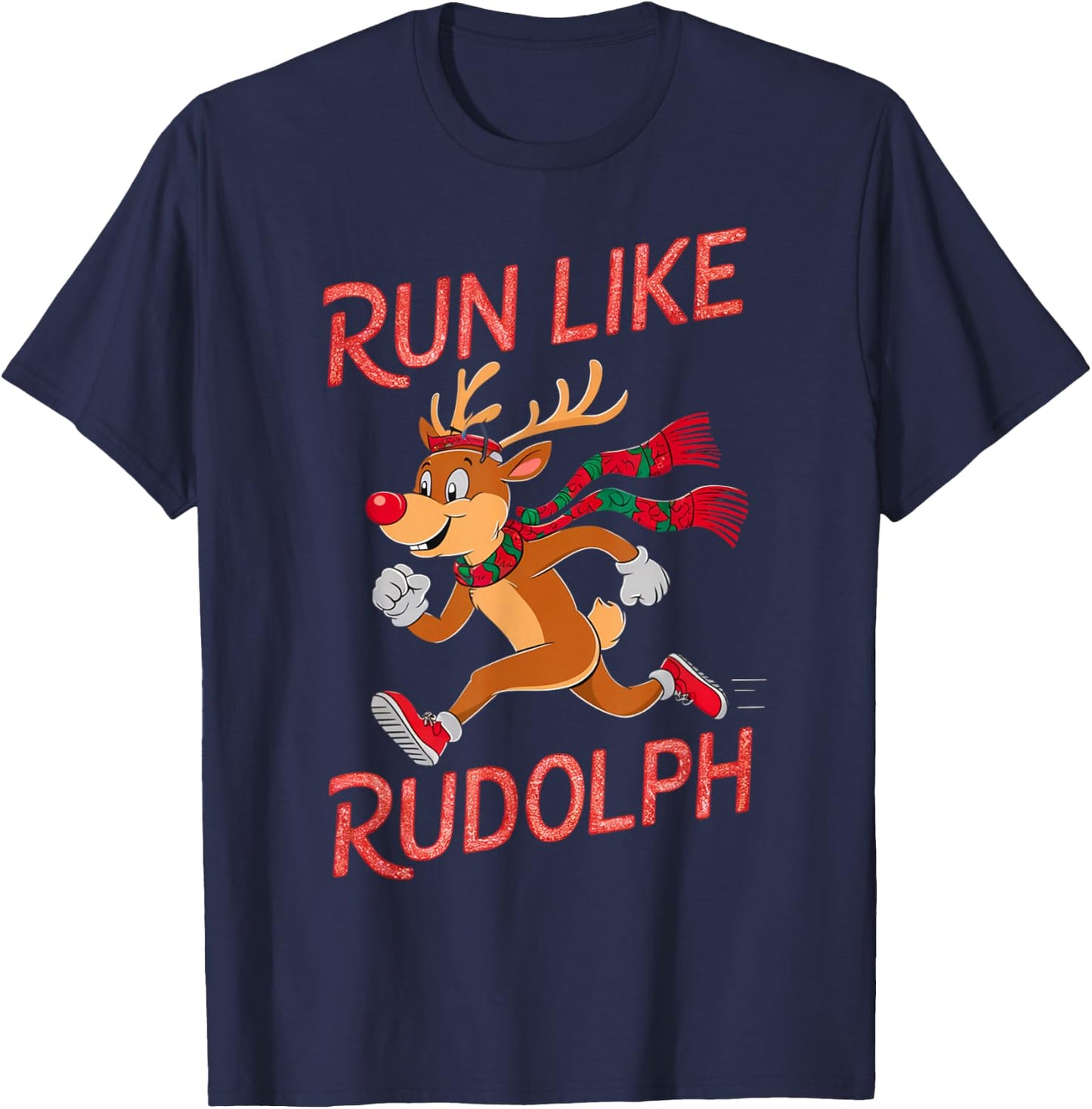 Reindeer Rudolph Christmas Running Runner Costume Marathon T-Shirt - T-Shirt | Navy