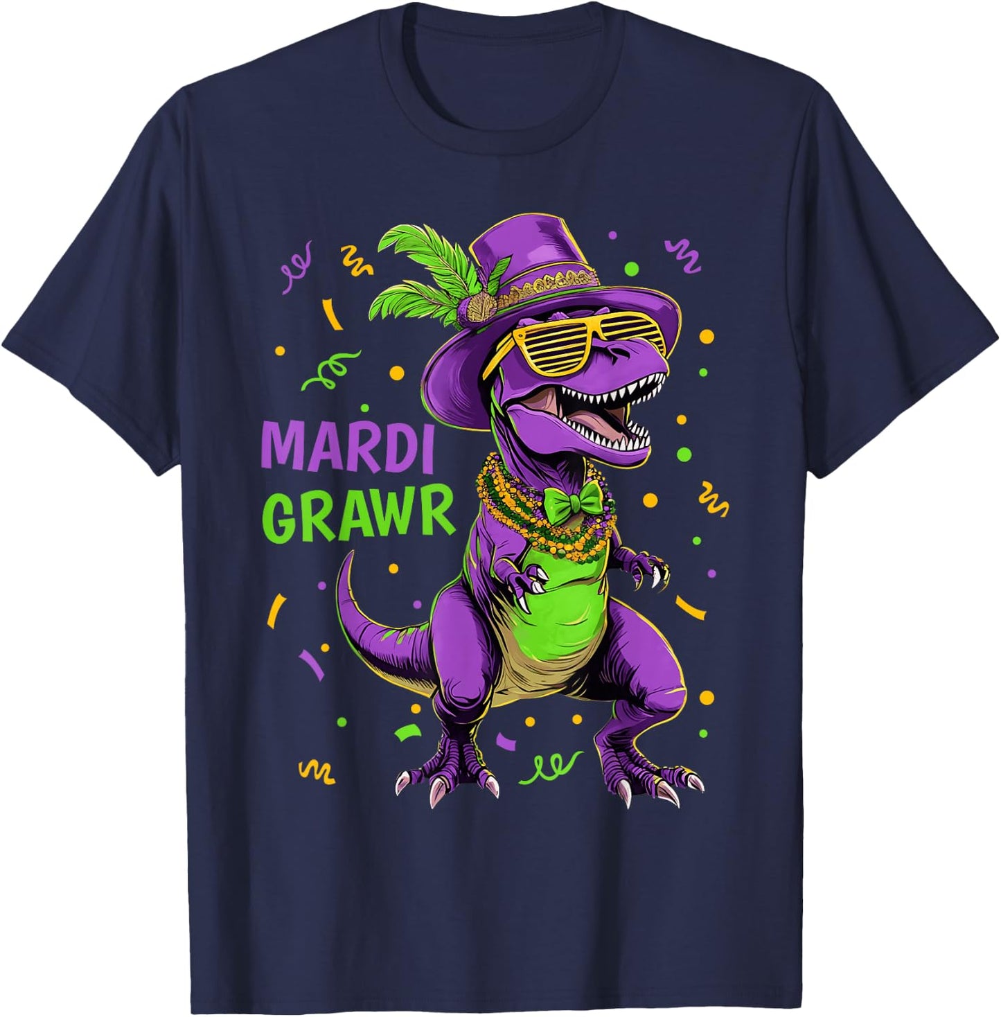 Mardi Grawr T-Rex Dino Costume Toddler Boys Kids Mardi Gras T-Shirt - T-Shirt | Navy