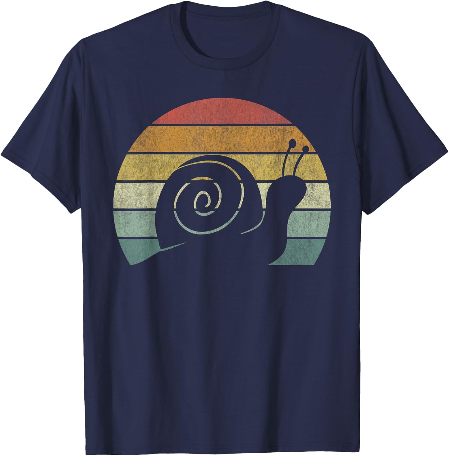 Vintage Retro Sunset Snail Design Cute Sluggish Funny Snail T-Shirt - T-Shirt | Navy