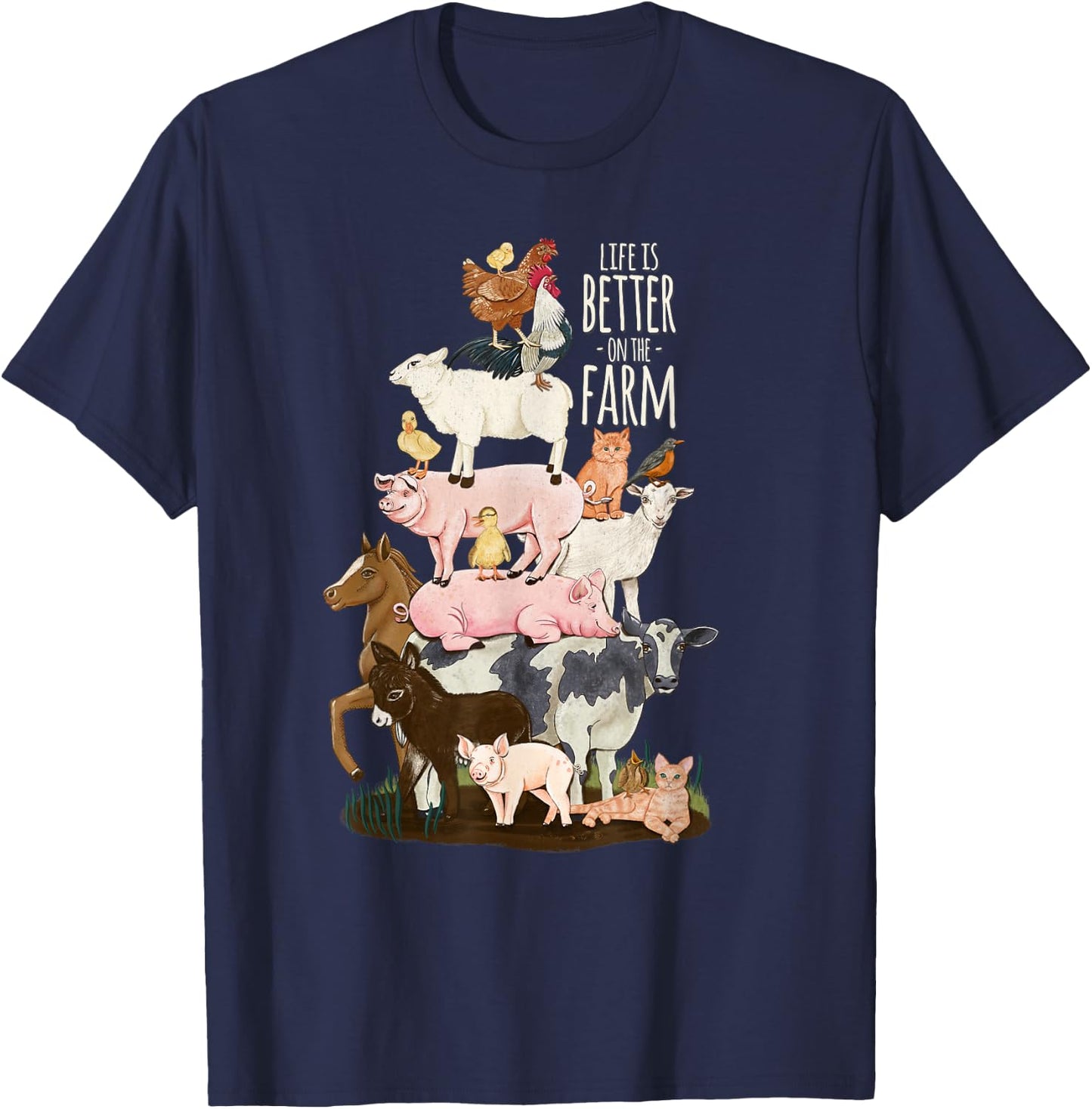 Life is better on the Farm, Cute Animals, Country Farm Girl T-Shirt - T-Shirt | Navy